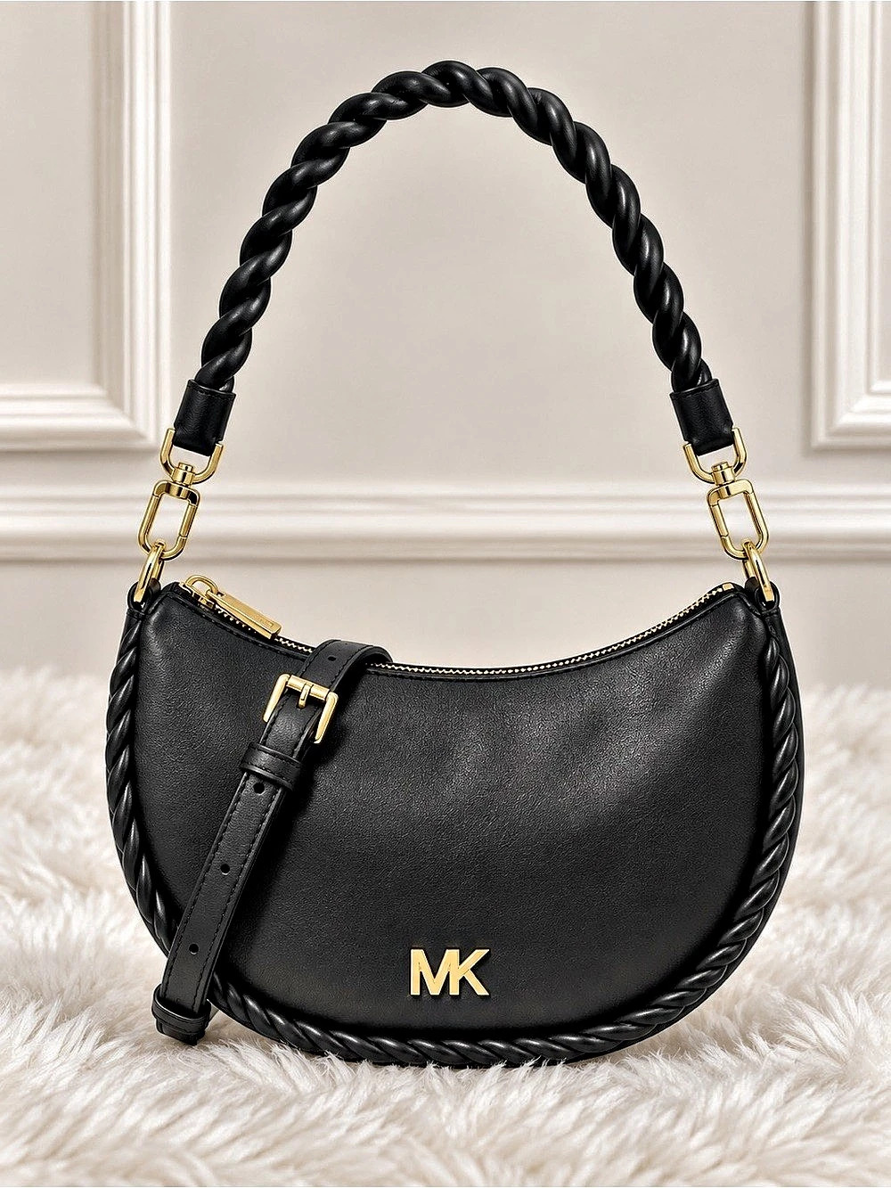 Michael Kors Kyla Black Small Leather Convertible Pochette NWOT